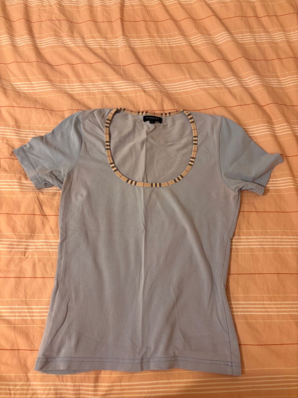 Burberry Blue Tee with Signature Check Trim